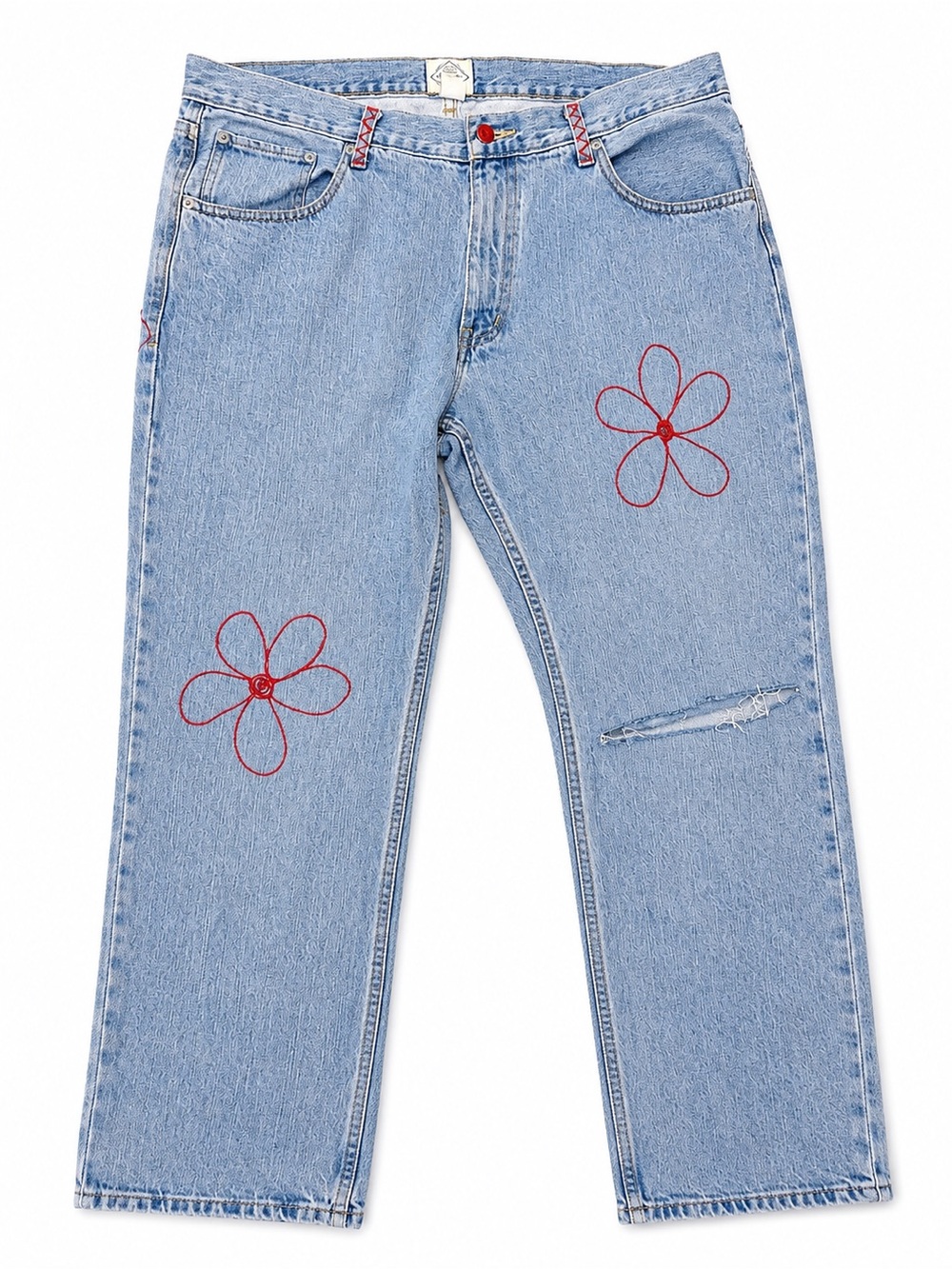 St. John's Bay Light Blue Jeans with Red Floral Embroidery
